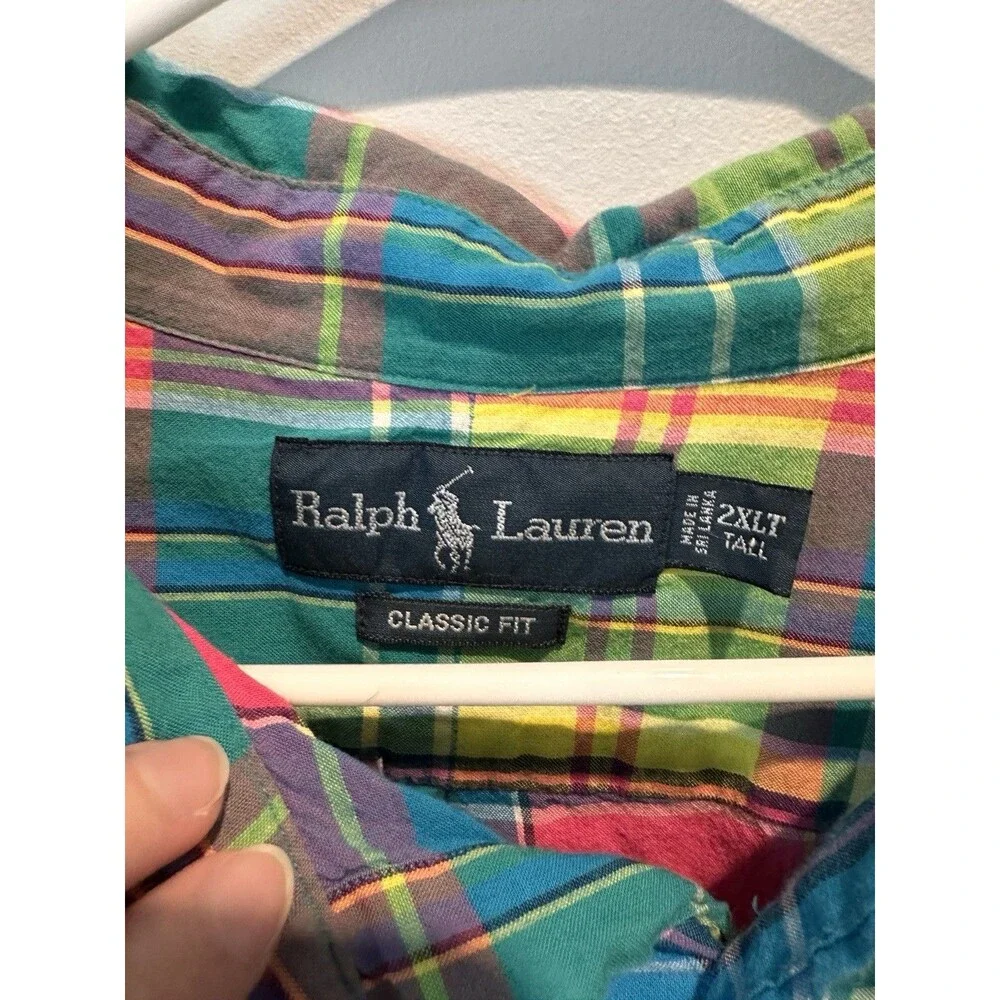 Polo Ralph Lauren 2XLT Button Down Rainbow Plaid 100% Cotton Tall Long Sleeve